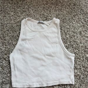 Zara White Crop Ribbed Tank Top